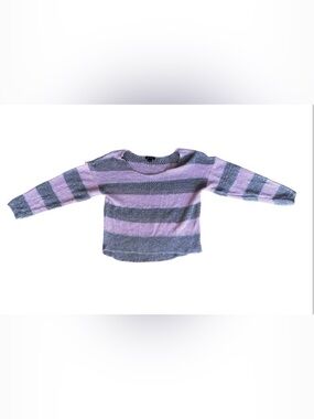 I ❤️ Ronson Pink & Beige Striped Crochet Knit V-Neck Sweater